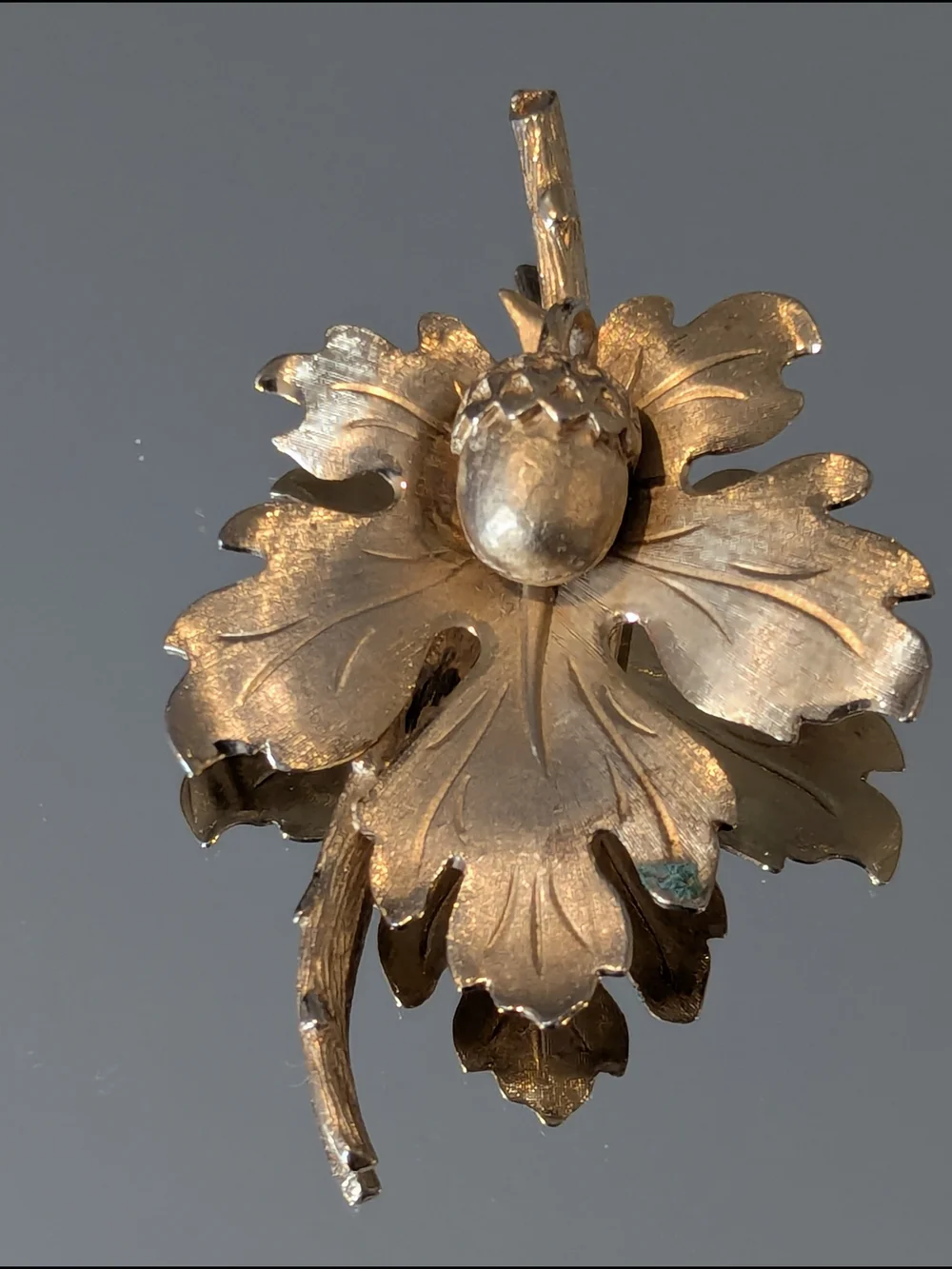 Gold Leaf and Acorn Brooch -